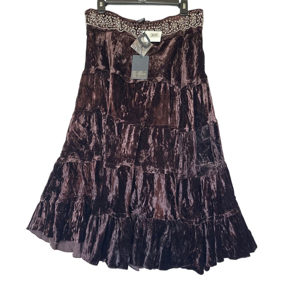 Dimri 🍂Velvet Patchwork Skirt Brown Beaded Waistband Size M NWT